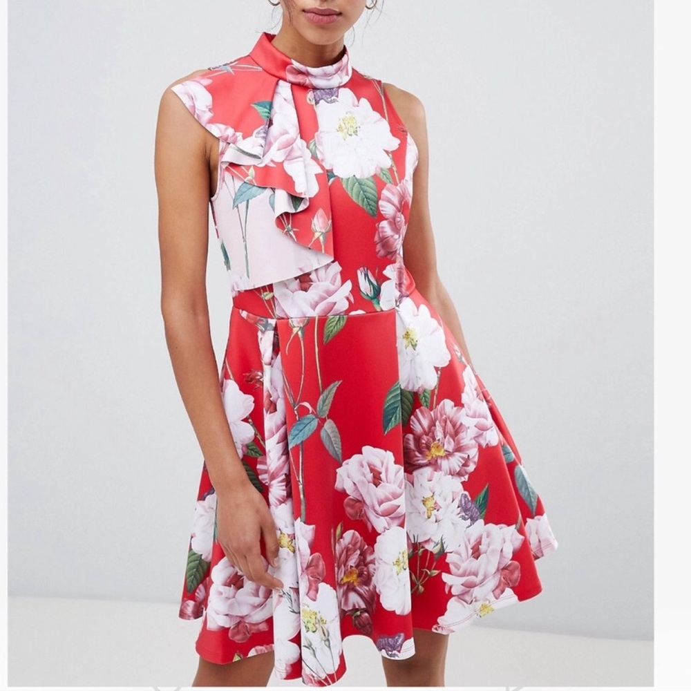 Vibrant red Ted Baker London Grayce Iguazu Ruffle Fit & Flare Dress